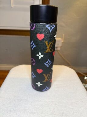 Black Monogram Heart & Floral Bottle Sleeve